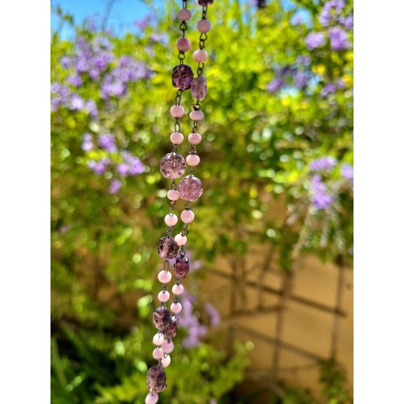 Antique Art Deco Amethyst Color Molded Flower Glass Beads Flapper Necklace 54" - Picture 3 of 8